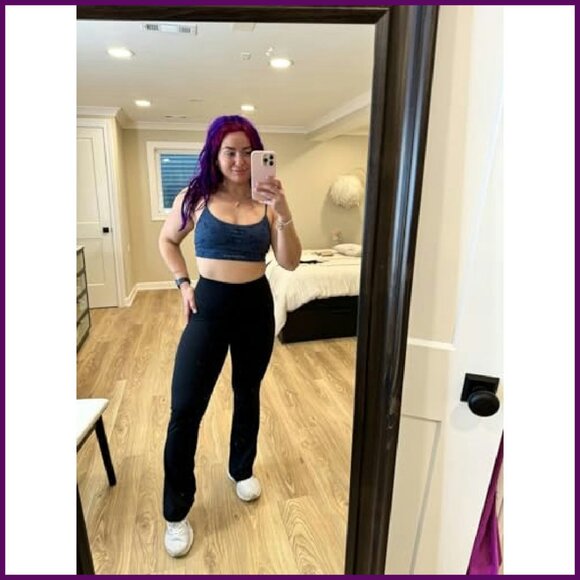 High Waist Mini Flare Leggings, Tummy Control Yoga Pants, Workout Bootcut - Picture 3 of 8